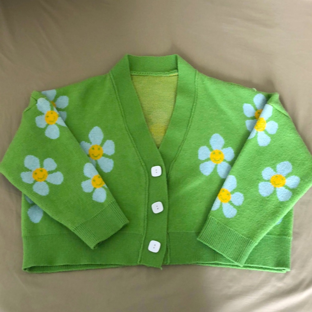 Woman’s Green Cardigan with Flowers